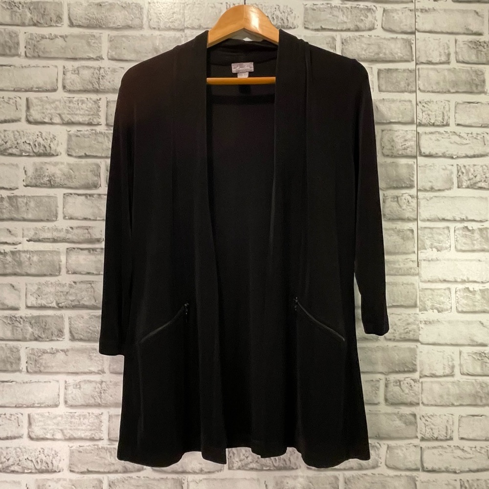 Travelers by Chico's Black Slinky Zipper Pockets Jacket Size 1 US M/8